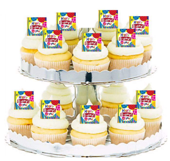 24ct Happy Birthday to You Candles Edible Wafer Cupcake Decoration Topper Picks