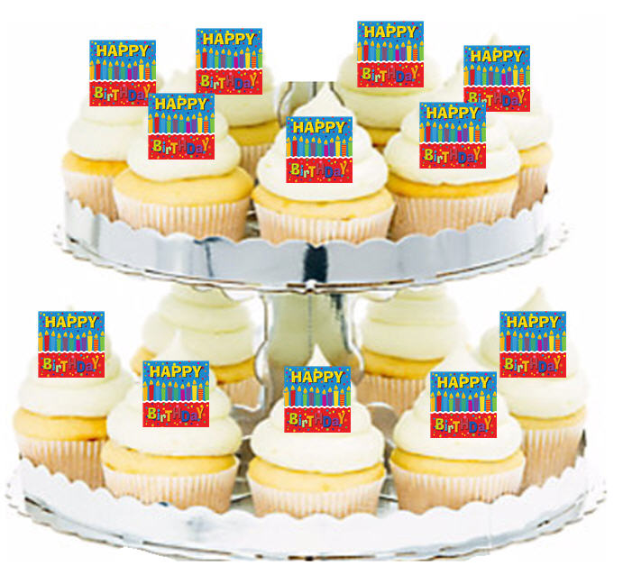 24ct Happy Birthday Candles Edible Wafer Cupcake Decoration Topper Picks
