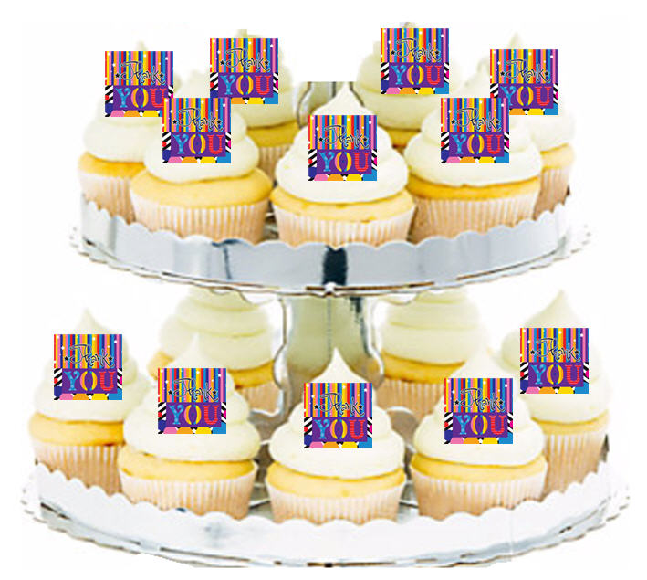 24ct Thank You Stripes Edible Wafer Cupcake Decoration Topper Picks