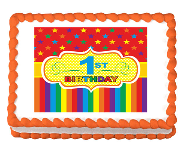 Bright 1st Birthday Edible Cake Decoratoin Topper
