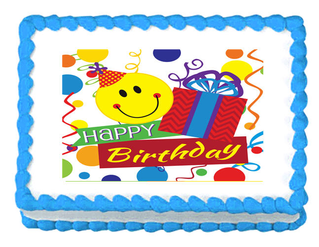 Happy Birthday Smiley Face Edible Cake Decoratoin Topper