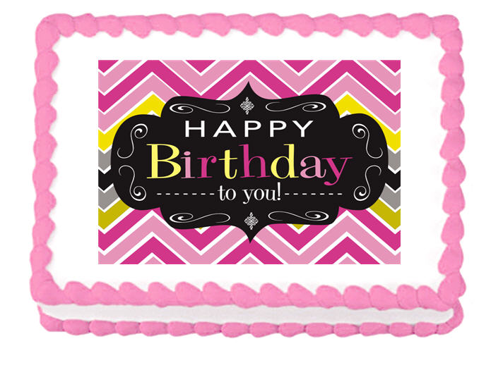 Happy Birthday Elegant Chevron Edible Cake Decoratoin Topper