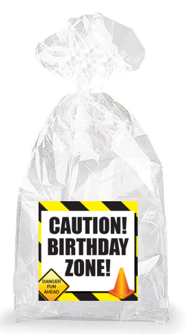 Construction Colored Caution! Birthday Zone!  Party Favor Bags with Ties - 12pack