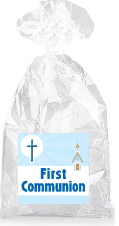 Church and Cross Blue First Communion  Party Favor Bags with Ties - 12pack