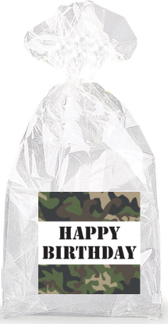 Military Camouflage Happy Birthday  Party Favor Bags with Ties - 12pack
