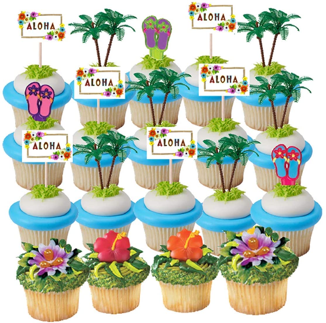Aloha Party Summer Beach Hawaii Cupcake Topper Cake Decoration Hello Summer  | eBay