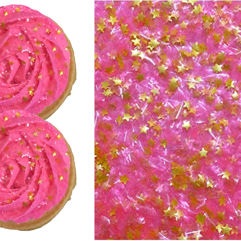 Hot Pink Glitter Flakes With Gold Stars Metallic Edible Shimmer Sparkle Glitter For Cakes And Cupcakes 2oz Jar