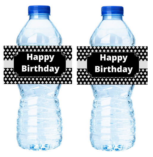 Black Happy Birthday Party Water Bottle Decorations Labels Stickers
