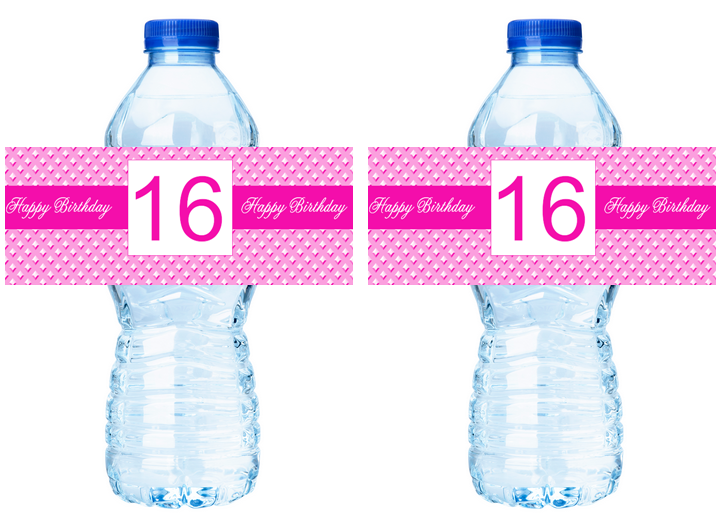 Belted Sweet 16 Birthday Party Water Bottle Decorations Labels Stickers
