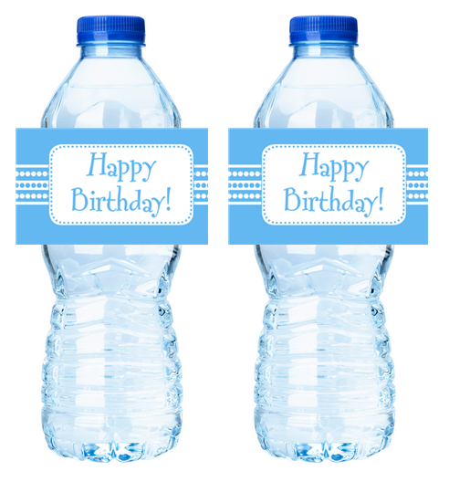 Blue Happy BirthdayParty Decorations-  Water Bottle Labels Dots