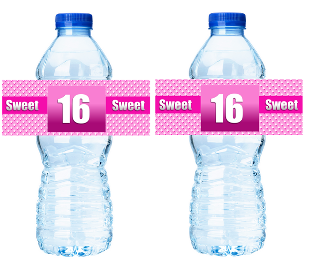 Sweet 16 Bling Happy Birthday Water Bottle Labels