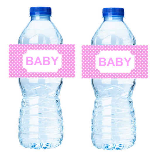 Baby Girl Shower Water Bottle Labels - Burlap Houndstooth