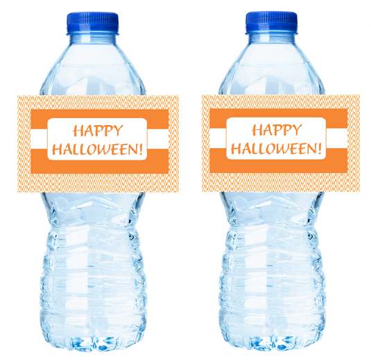 Happy Halloween Orange Party Decorations-  Water Bottle Labels