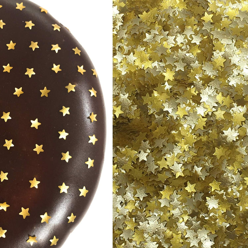 Gold Stars Glitter Flakes With Gold Stars Metallic Edible Shimmer Sparkle Glitter For Cakes And Cupcakes 2oz Jar