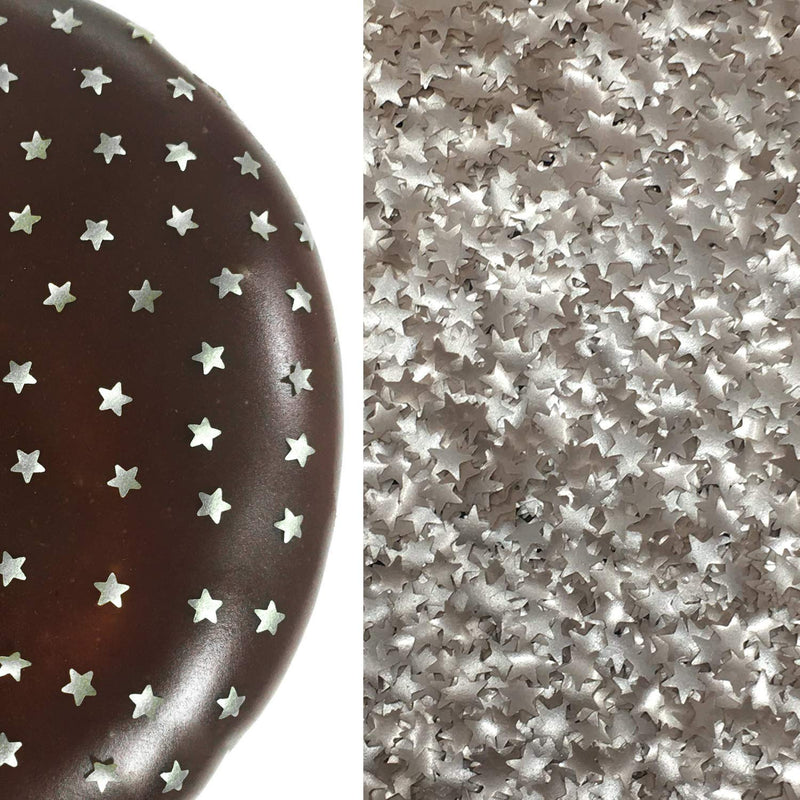 Silver Stars Glitter Flakes With Gold Stars Metallic Edible Shimmer Sparkle Glitter For Cakes And Cupcakes 2oz Jar