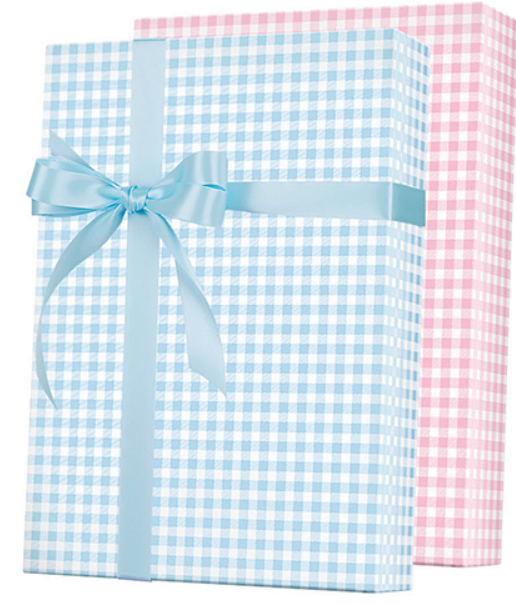 Baby Pink and Blue Gingham Double Sided Gift Wrapping Paper 15ft