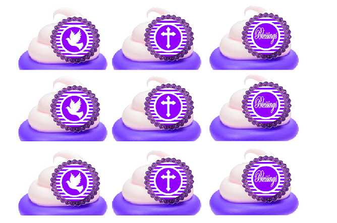 Purple Baptism Christening Religious Easy Toppers Cupcake Decoration Rings -12pk