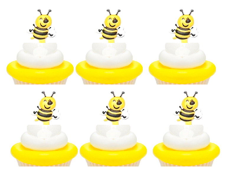 Happy Bee Cupcake Decoration Toppers - Picks -12pack