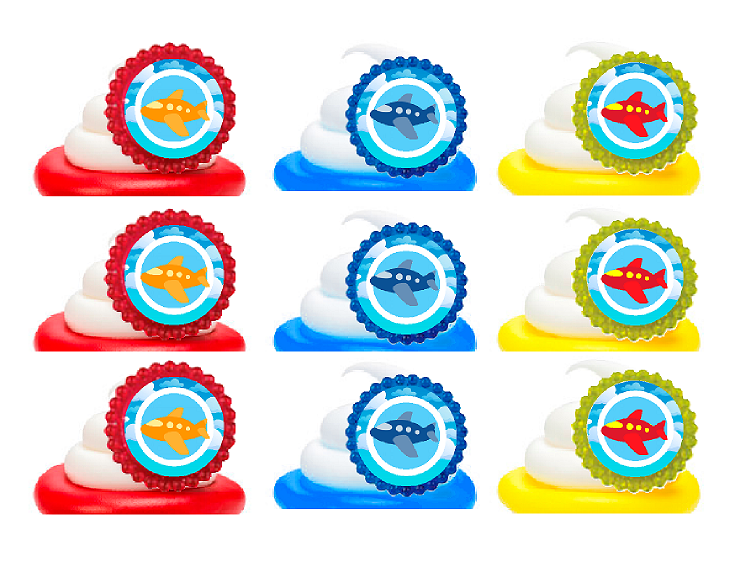 Aeroplane Airplane Easy Toppers Cupcake Decoration Rings -12pk