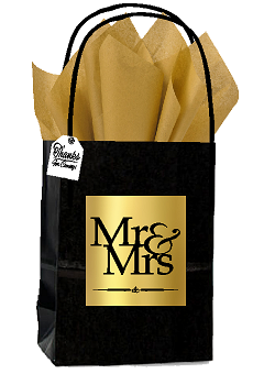 Black & Gold Mrs & Mrs Themed Wedding Small Party Favor Gift Bags Tags -12pack