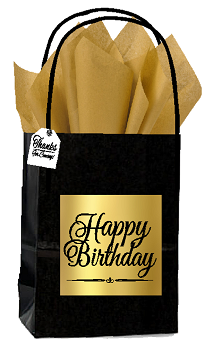 Black & Gold Happy Birthday Themed Small Party Favor Gift Bags Tags -12pack