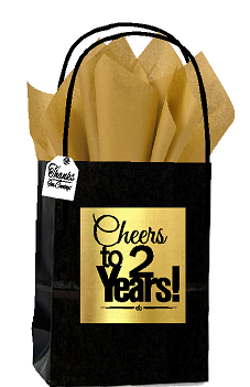 Black & Gold 2nd Birthday - Anniversary Cheers Themed Small Party Favor Gift Bags with Tags -12pack