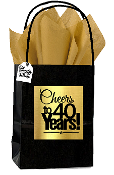 Black & Gold 40th Birthday - Anniversary Cheers Themed Small Party Favor Gift Bags with Tags -12pack