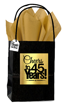 Black & Gold 45th Birthday - Anniversary Cheers Themed Small Party Favor Gift Bags with Tags -12pack