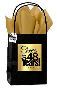 Black & Gold 48th Birthday - Anniversary Cheers Themed Small Party Favor Gift Bags with Tags -12pack