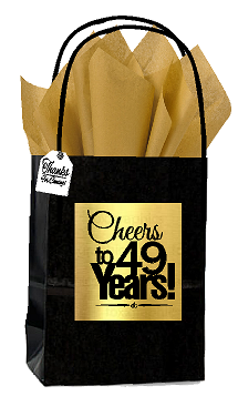 Black & Gold 49th Birthday - Anniversary Cheers Themed Small Party Favor Gift Bags with Tags -12pack
