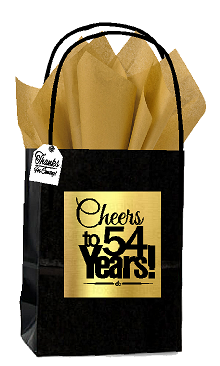Black & Gold 54th Birthday - Anniversary Cheers Themed Small Party Favor Gift Bags with Tags -12pack