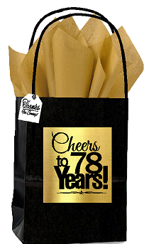 Black & Gold 78th Birthday - Anniversary Cheers Themed Small Party Favor Gift Bags with Tags -12pack