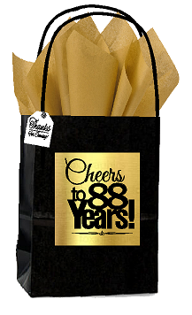 Black & Gold 88th Birthday - Anniversary Cheers Themed Small Party Favor Gift Bags with Tags -12pack