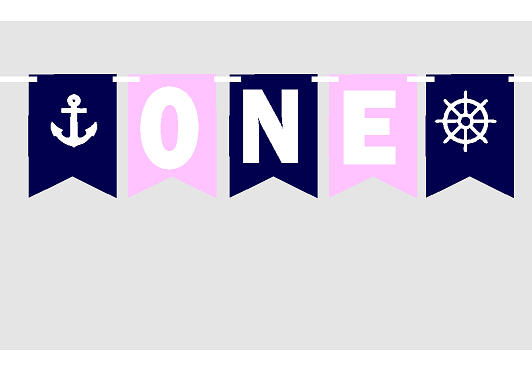 First (1st) Birthday Pink and Navy Nautical Party Theme Picture Backdrop-HIgh Chair-Wall Decoration Banner