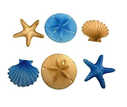 12pk Beach Sea Shell Star Fish Comber (Blue) Cake Cupcake Sugar Decoration Toppers - Draft