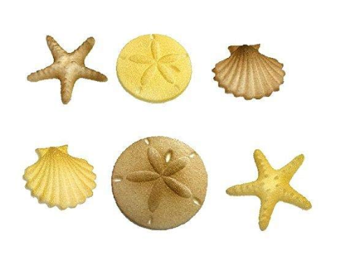 12pk Beach Sea Shell Star Fish Comber  (Golden SandStorm) Cake Cupcake Sugar Decoration Toppers- Draft