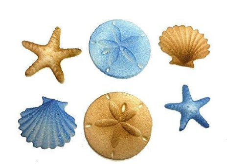 12pk Beach Sea Shell Star Fish Comber  (Light Blue) Cake Cupcake Sugar Decoration Toppers - Draft
