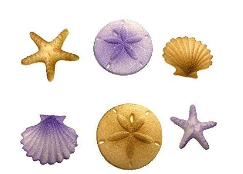 12pk Beach Sea Shell Star Fish Comber  (Light Purple) Cake Cupcake Sugar Decoration Toppers - Draft