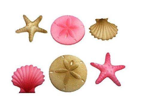 12pk Beach Sea Shell Star Fish Comber  (Pink) Cake Cupcake Sugar Decoration Toppers Draft