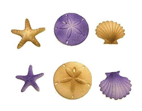 12pk Beach Sea Shell Star Fish Comber  (Purple) Cake Cupcake Sugar Decoration Toppers - Draft