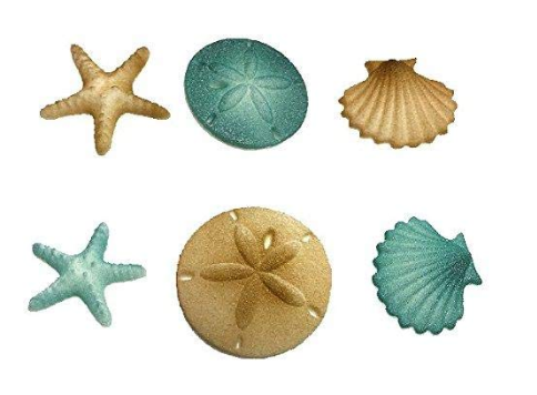 12pk Beach Sea Shell Star Fish Comber  (Teal) Cake Cupcake Sugar Decoration Toppers - Draft
