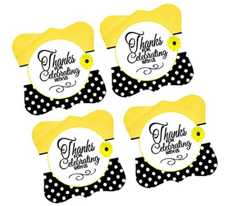 48pack Peel & Stick Labels Bumble Bee Yellow & Black Theme Party Decoration Favor Stickers