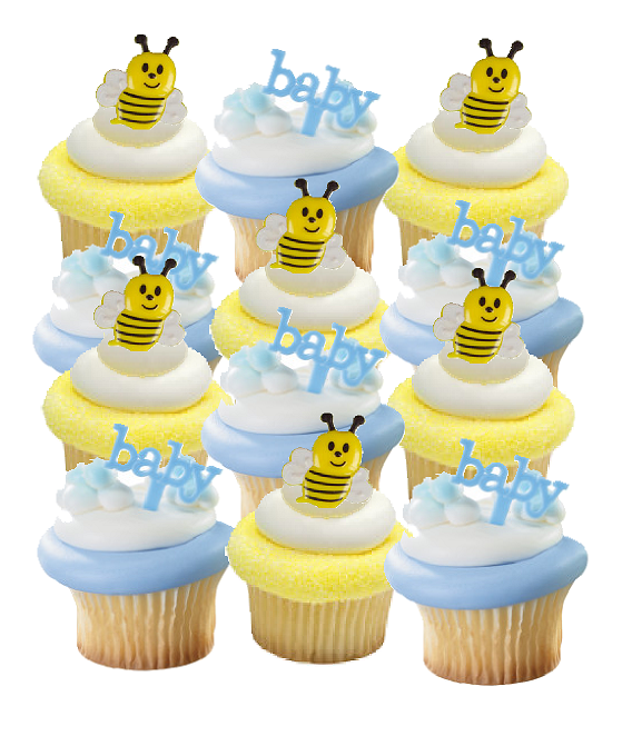 24pk Bee & Baby (Boy) Blue Cupcake Decoration Toppers - Picks