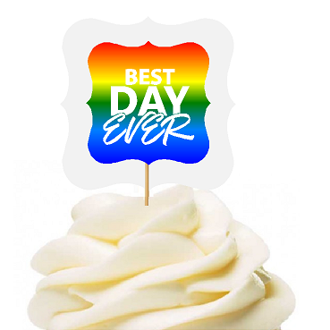 Rainbow 12pack Best Day Ever Chevron Cupcake Desert Appetizer Food Picks for Weddings, Birthdays, Baby Showers, Events & Parties