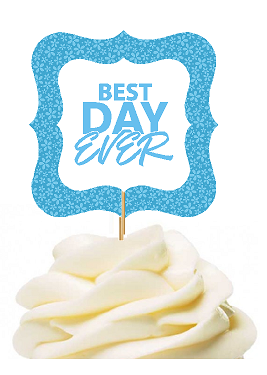 12pack Best Day Ever Bright Blue Flower Cupcake Desert Appetizer Food Picks for Weddings, Birthdays, Baby Showers, Events & Parties