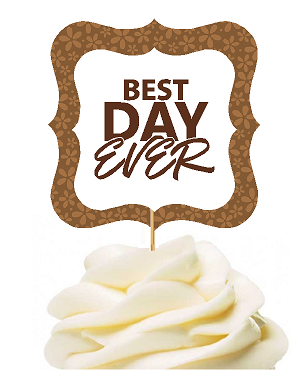 12pack Best Day Ever Brown Flower Cupcake Desert Appetizer Food Picks for Weddings, Birthdays, Baby Showers, Events & Parties