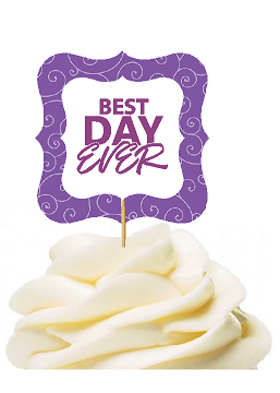 12pack Best Day Ever Purple Swirl Cupcake Desert Appetizer Food Picks for Weddings, Birthdays, Baby Showers, Events & Parties