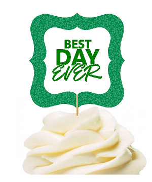12pack Best Day Ever Green Flower Cupcake Desert Appetizer Food Picks for Weddings, Birthdays, Baby Showers, Events & Parties