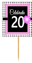 20th Happy Birthday Black Polka Dot Novelty Cupcake Decoration Topper Picks -12ct