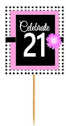 21st Happy Birthday Black Polka Dot Novelty Cupcake Decoration Topper Picks -12ct